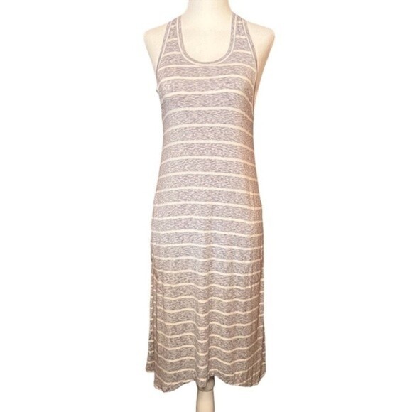 RACHEL Rachel Roy White and Gray Viscose striped Midi Razorback Tank Dress SM - Picture 1 of 12